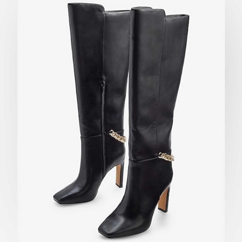 NEW‎ Women’s express Black & Gold Heeled Boots